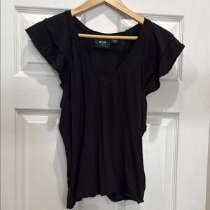 Anthropologie Black Flutter Sleeve Ruffled Blouse